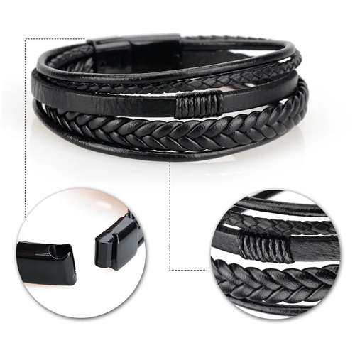 Trendy Leather Bracelets For Men Stainless Steel Bracelet 21CM - Image 6