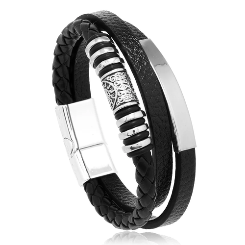 Trendy Leather Bracelets For Men Stainless Steel Bracelet 21CM - Image 2