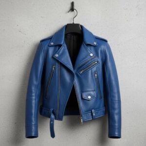 Men's Blue Leather Biker Jacket – view 1