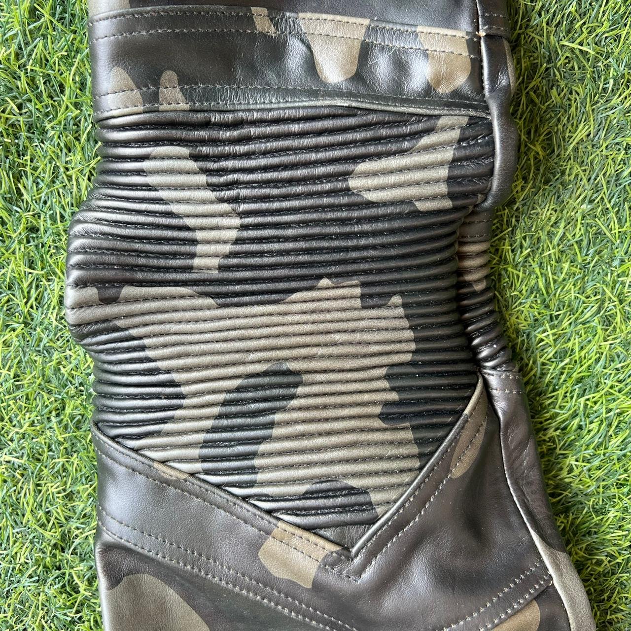 Men's Black Leather Moto Pants with Camo Panels – view 4