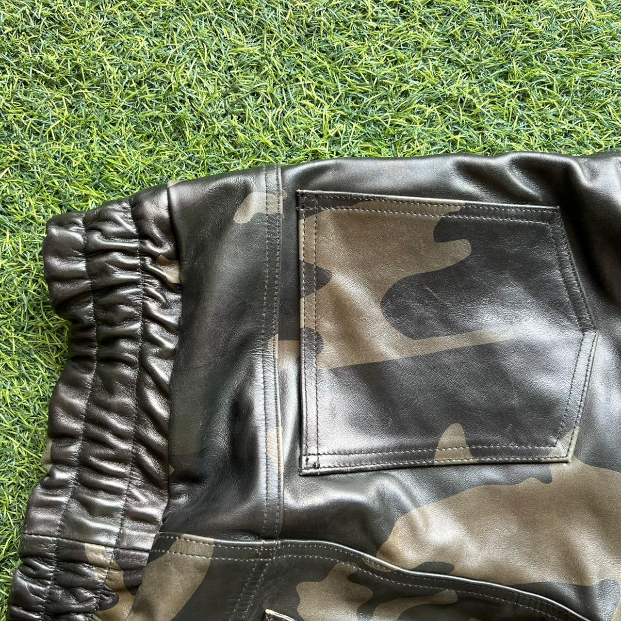 Men's Black Leather Moto Pants with Camo Panels – view 6