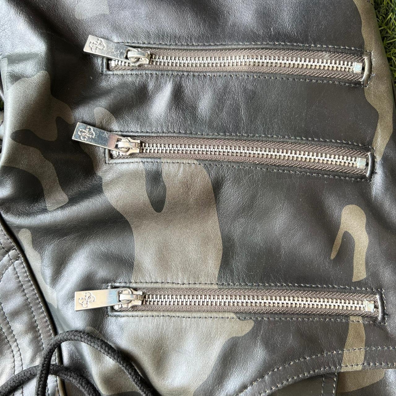 Men's Black Leather Moto Pants with Camo Panels – view 10