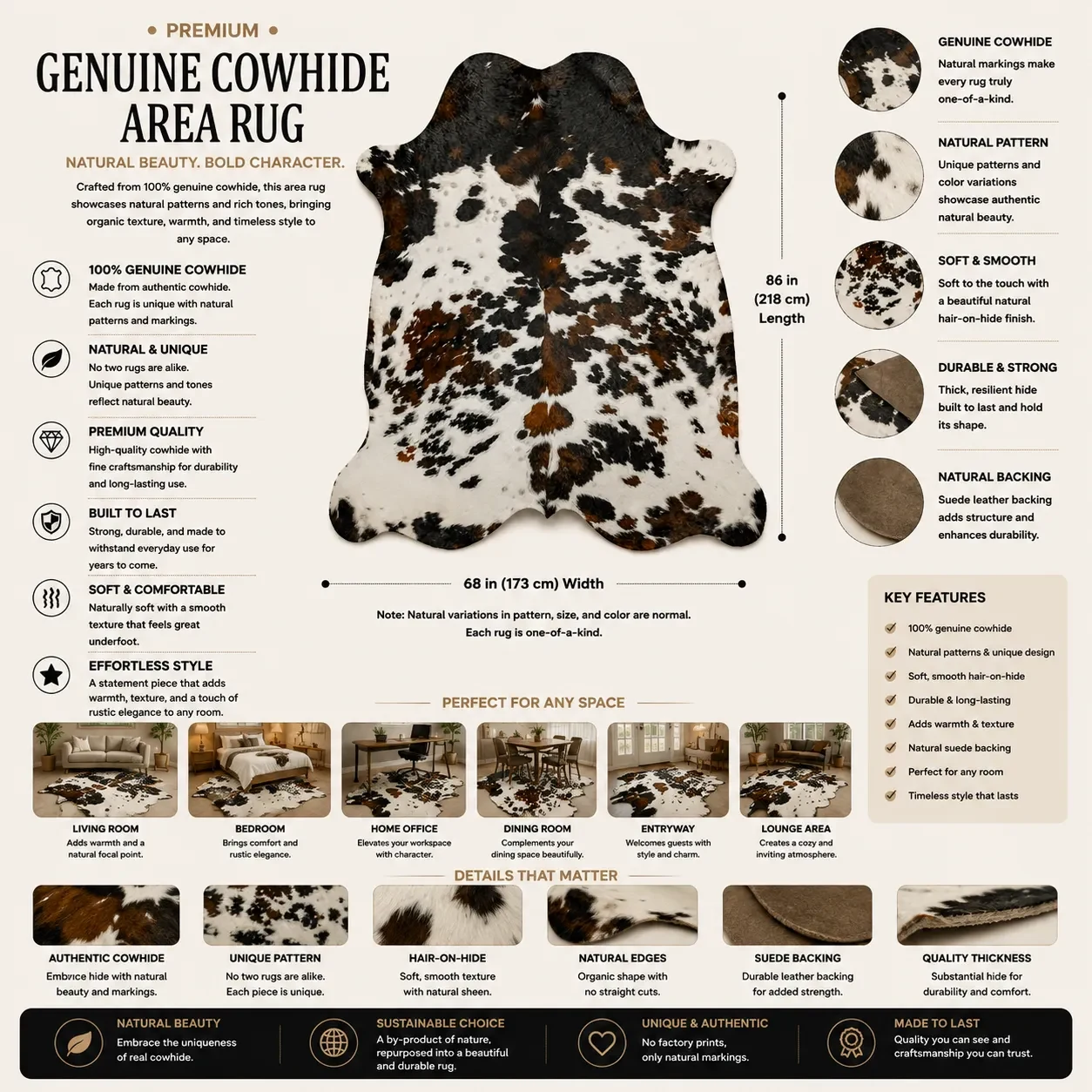 black & white cowhide rug genuine cow leather style 092 view 6