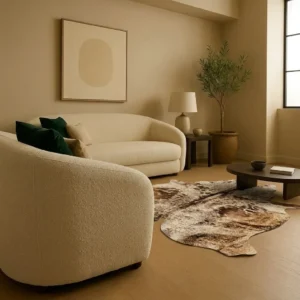 Natural Tan Brown Speckled Cowhide Rug – Handmade Hair-On Cow Skin Area Rug – Style 097