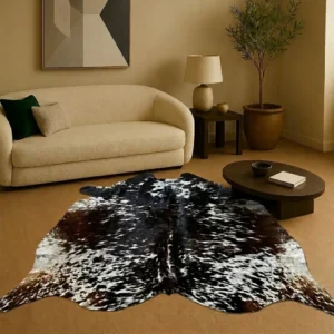 Natural Black & White Speckled Cowhide Rug – Handmade Hair-On Cow Skin Area Rug – Style 100