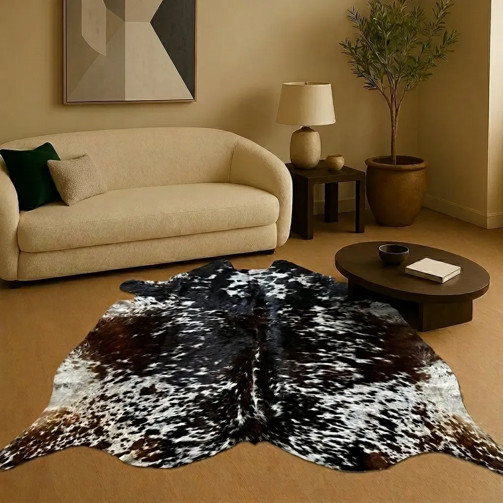 Natural Black & White Speckled Cowhide Rug – Handmade Hair-On Cow Skin Area Rug – Style 100