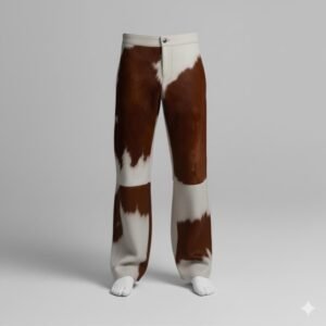 Men's Handmade Brown & White Cowhide Leather Jeans – view 1