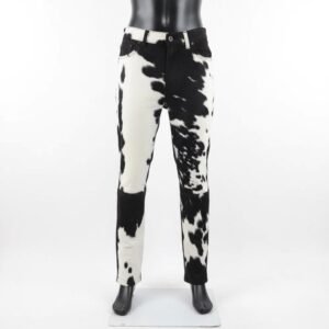 Men's Black & White Hair-On Cowhide Leather Pants – view 1