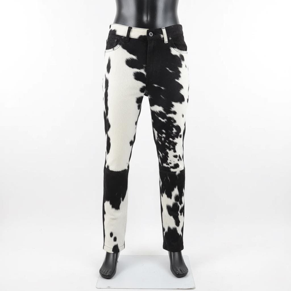 Men's Black & White Hair-On Cowhide Leather Pants – view 1