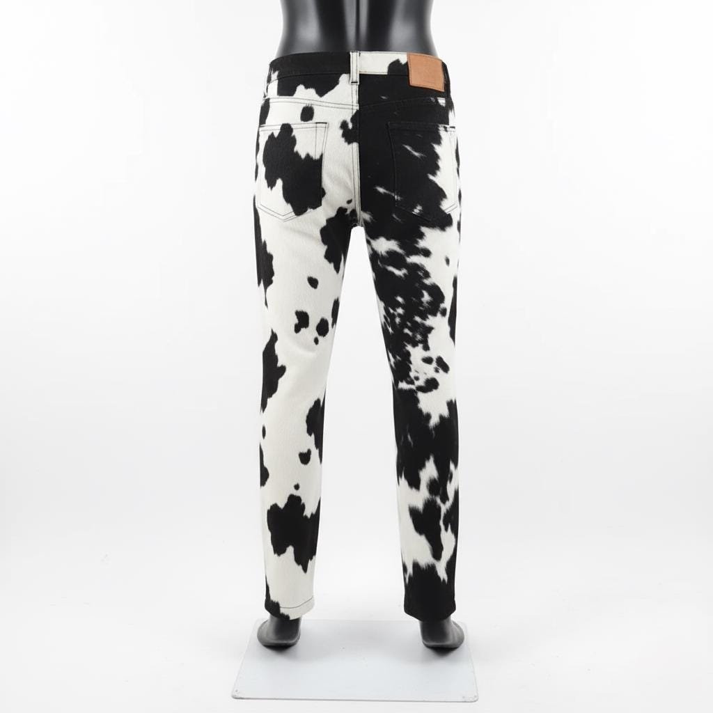 Men's Black & White Hair-On Cowhide Leather Pants – view 2