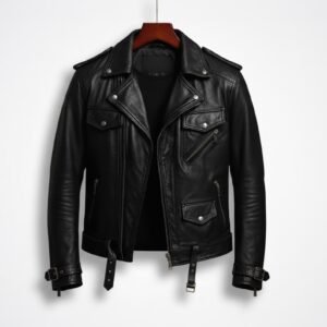 Men's Black Leather Biker Jacket – view 1