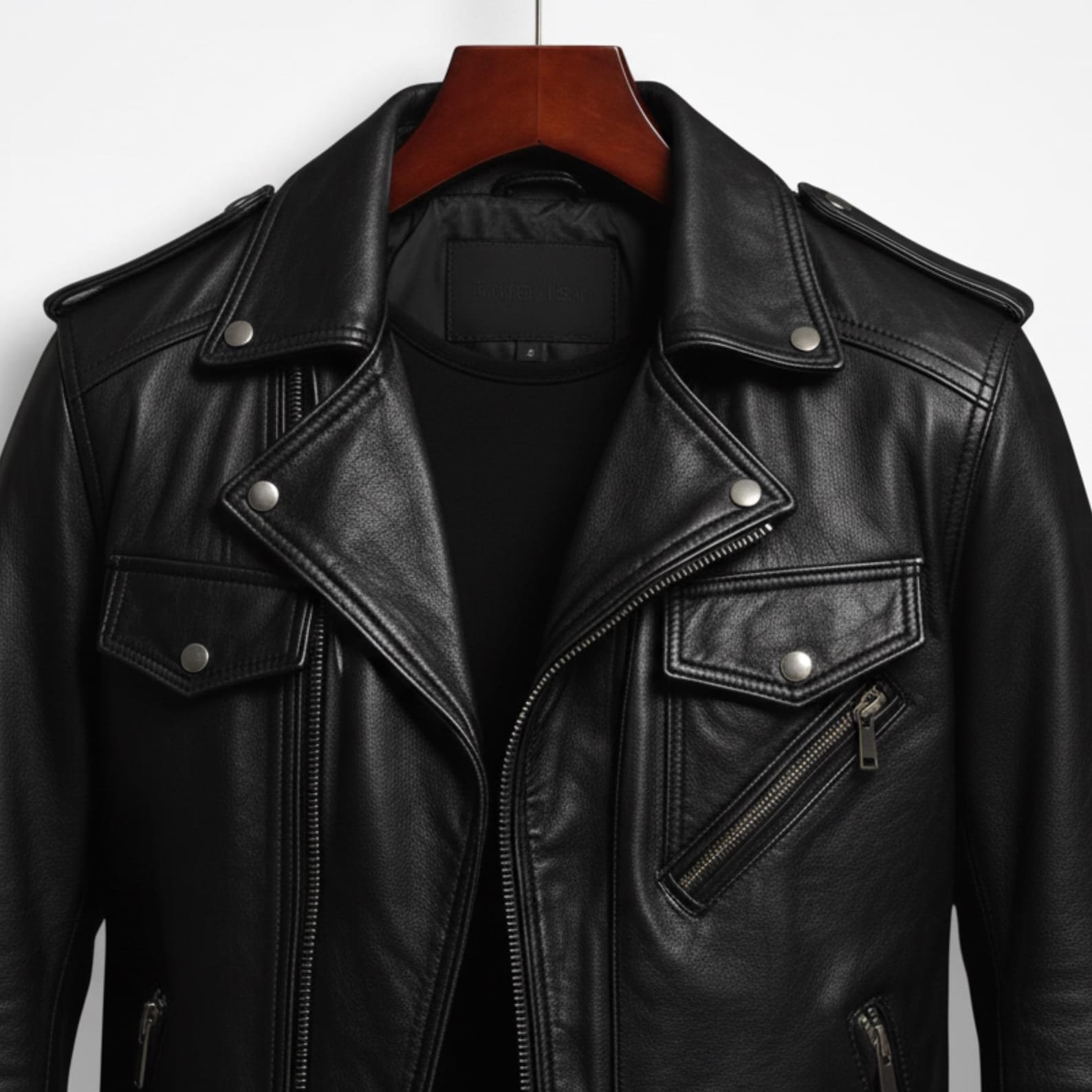 Men's Black Leather Biker Jacket – view 3