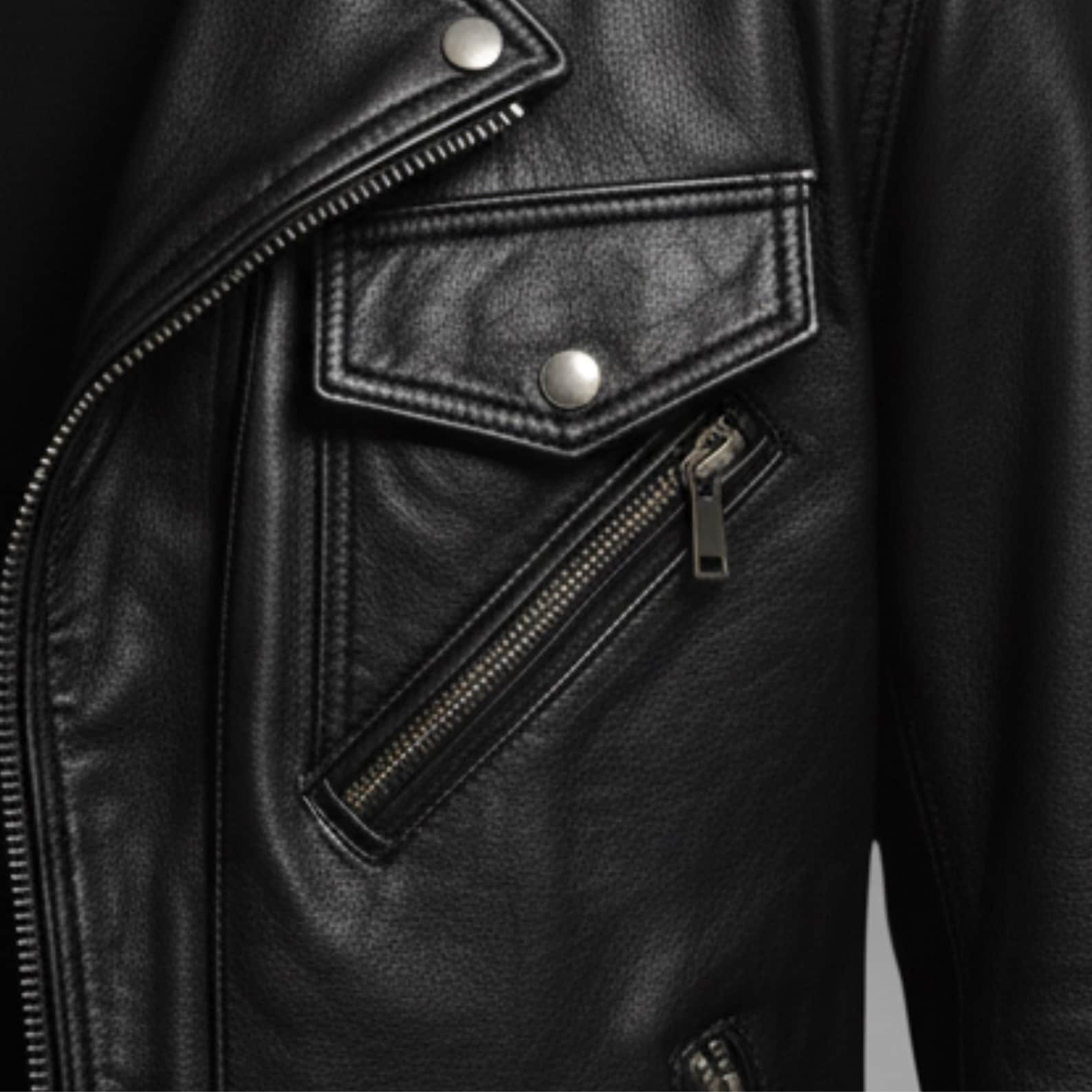 Men's Black Leather Biker Jacket – view 4