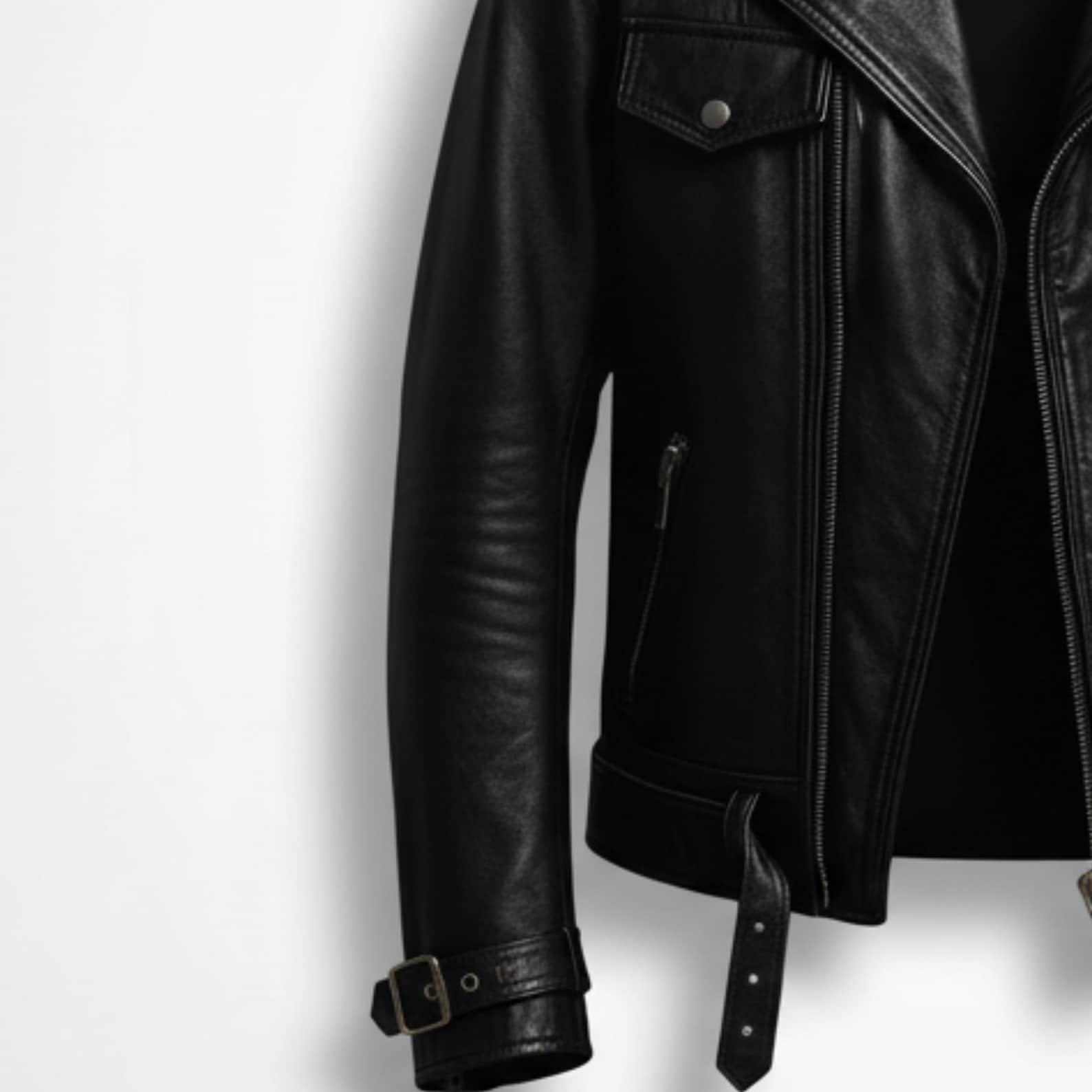 Men's Black Leather Biker Jacket – view 6
