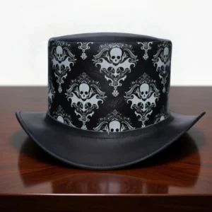 Black Skull Print Leather Top Hat - view 1
