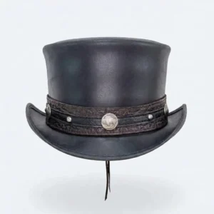 Black Leather Steampunk Top Hat with Concho Band - view 1