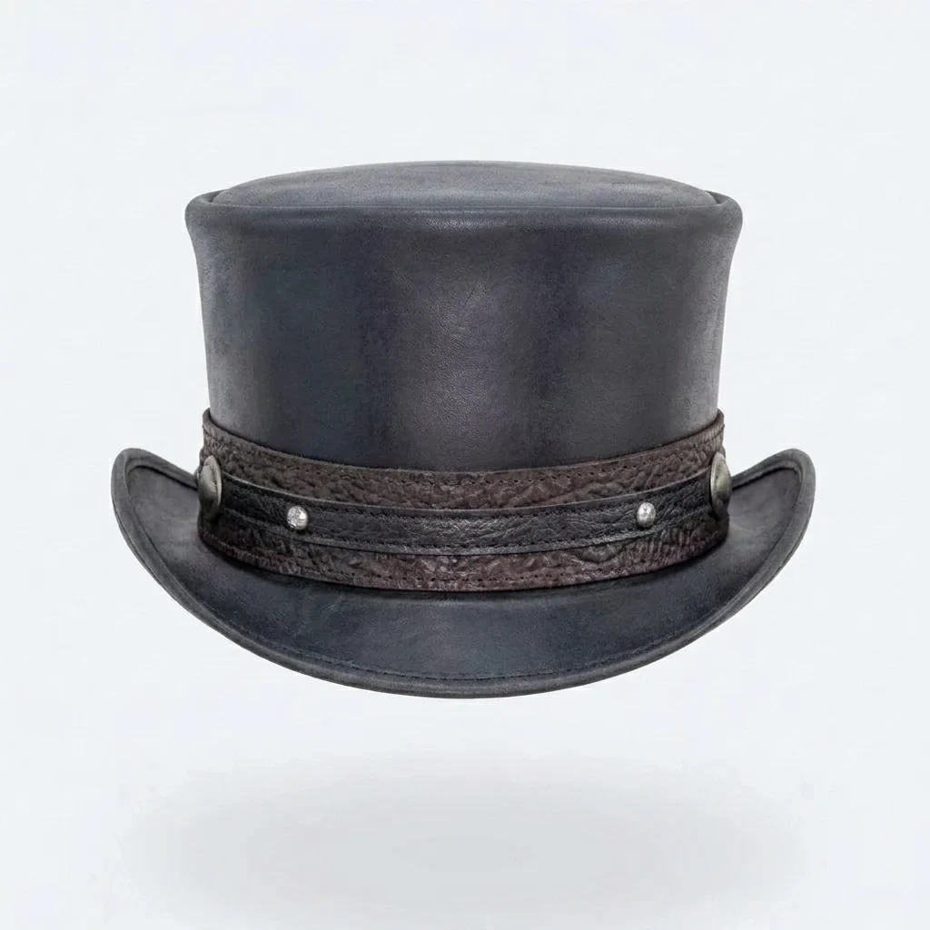 Black Leather Steampunk Top Hat with Concho Band - view 6
