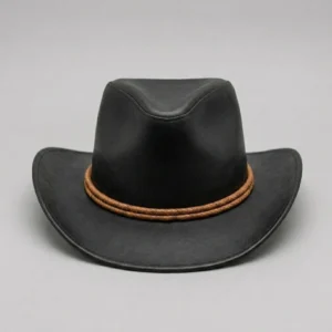 Black Leather Cowboy Hat with Braided Cord Band - view 1