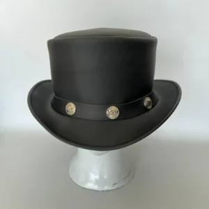 Black Leather Top Hat with Silver Concho Band - view 1