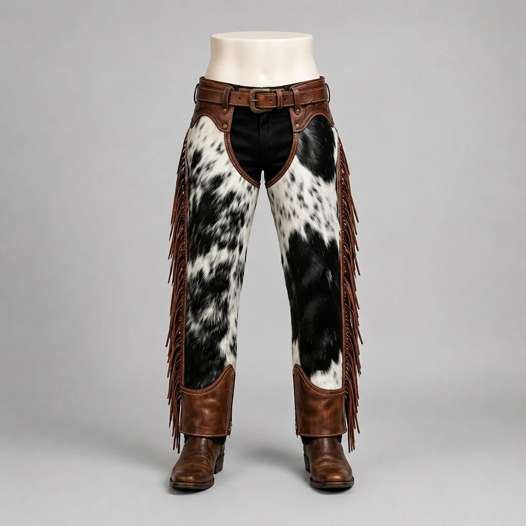 Men's Black & White Cowhide Leather Pants – view 1