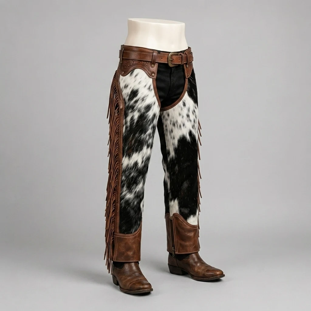 Men's Black & White Cowhide Leather Pants – view 2