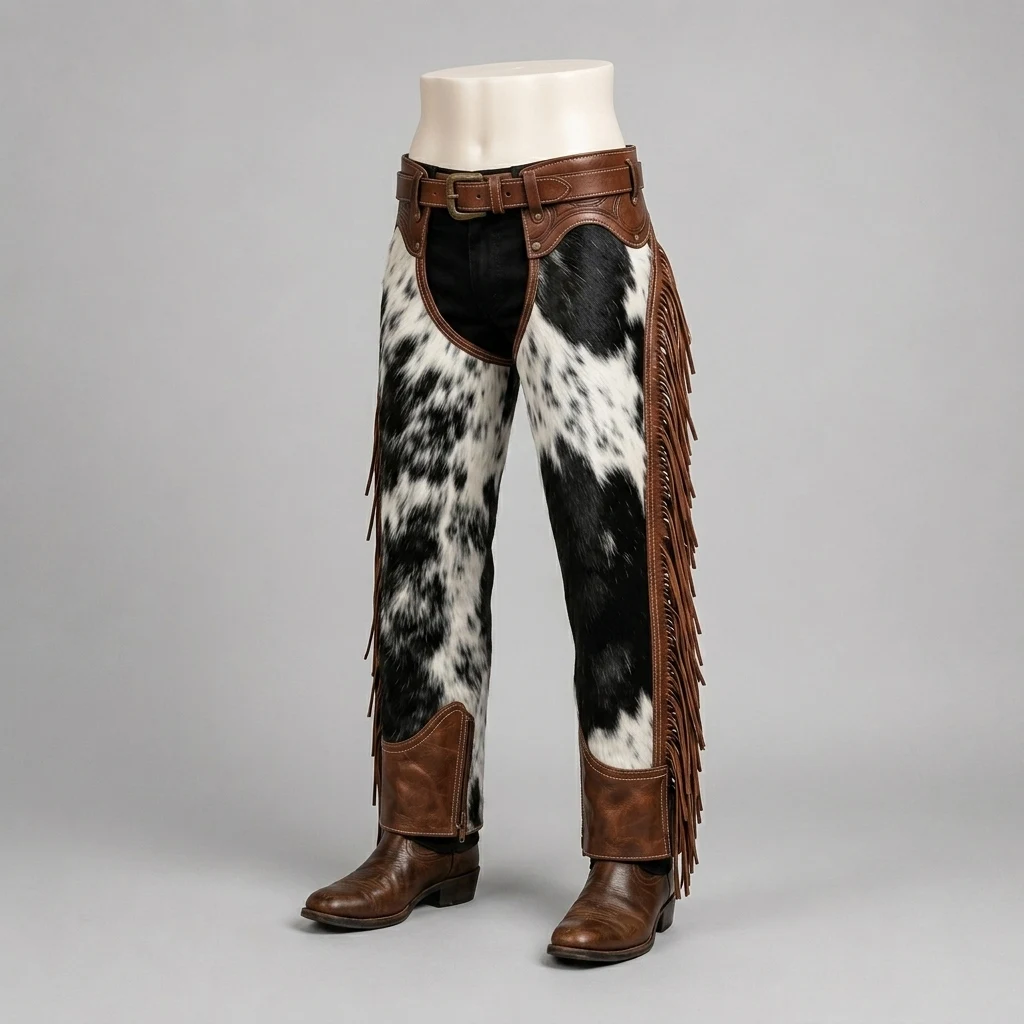 Men's Black & White Cowhide Leather Pants – view 3