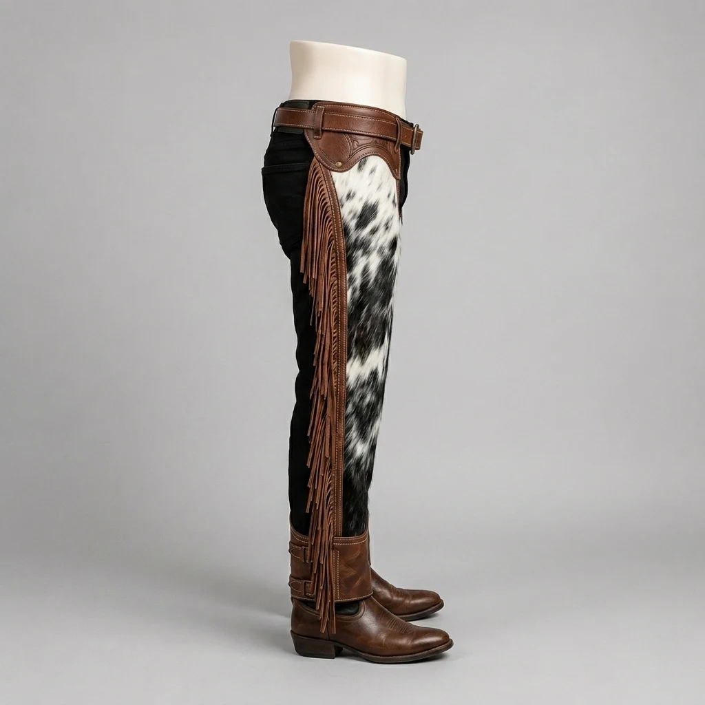 Men's Black & White Cowhide Leather Pants – view 4