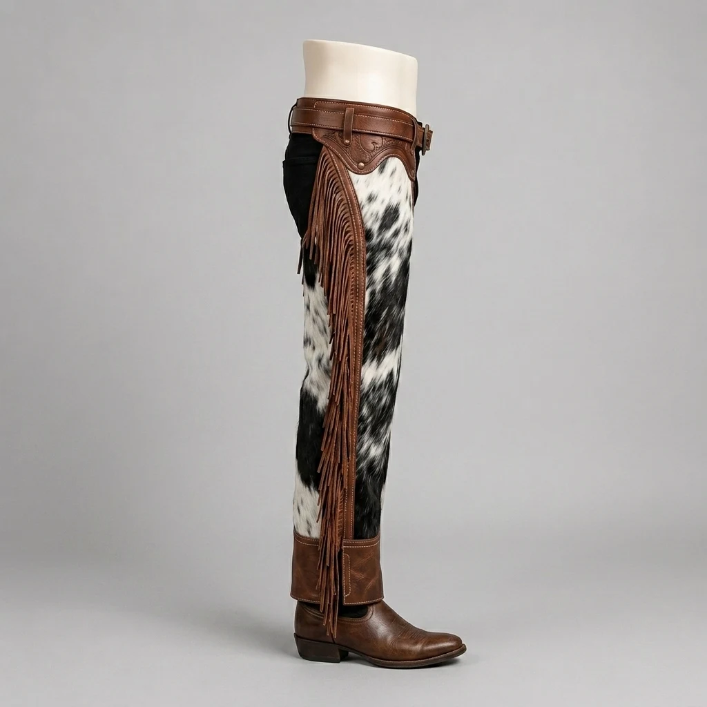 Men's Black & White Cowhide Leather Pants – view 5