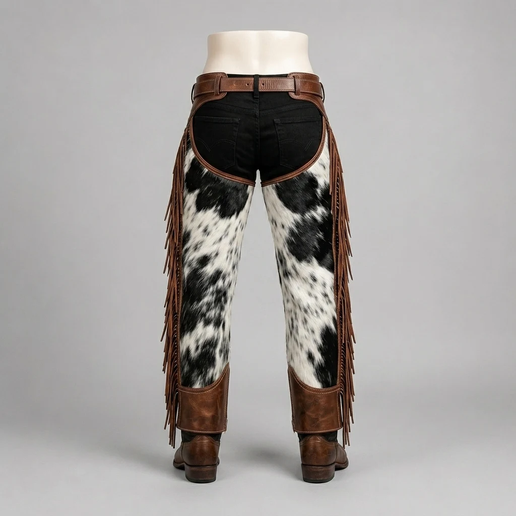 Men's Black & White Cowhide Leather Pants – view 6