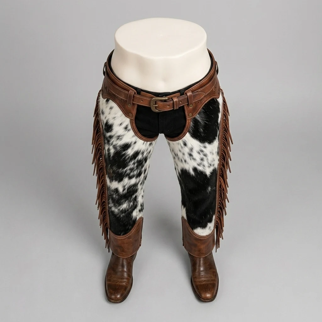 Men's Black & White Cowhide Leather Pants – view 7