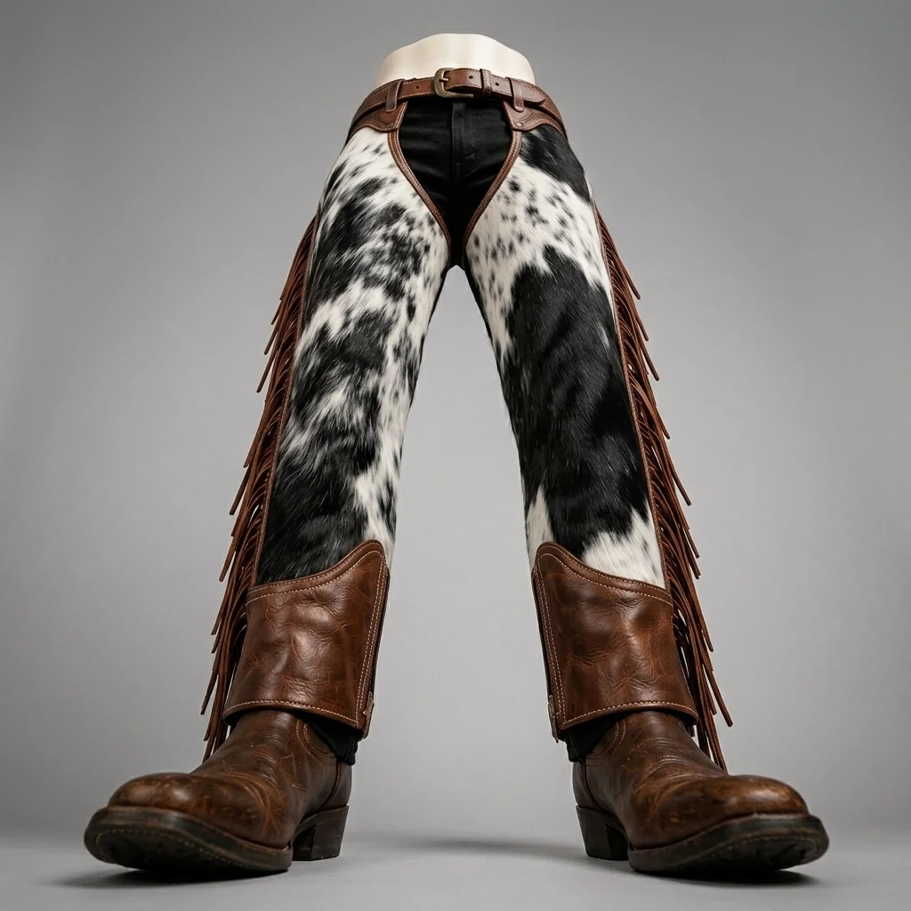 Men's Black & White Cowhide Leather Pants – view 8