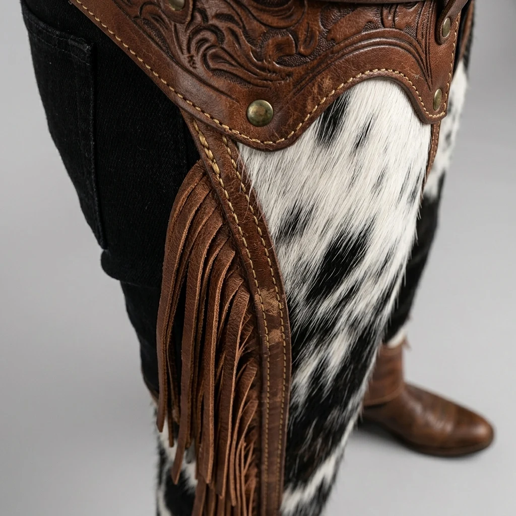 Men's Black & White Cowhide Leather Pants – view 9