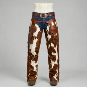Men's Brown & White Cowhide Leather Pants – view 1