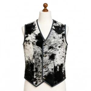 Men's Black & White Hair-On Cowhide Western Button Vest – view 1