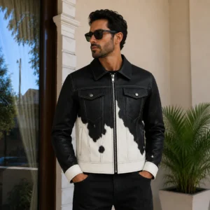 Men's Black & White Hair-On Cowhide Western Ranch Jacket – view 1
