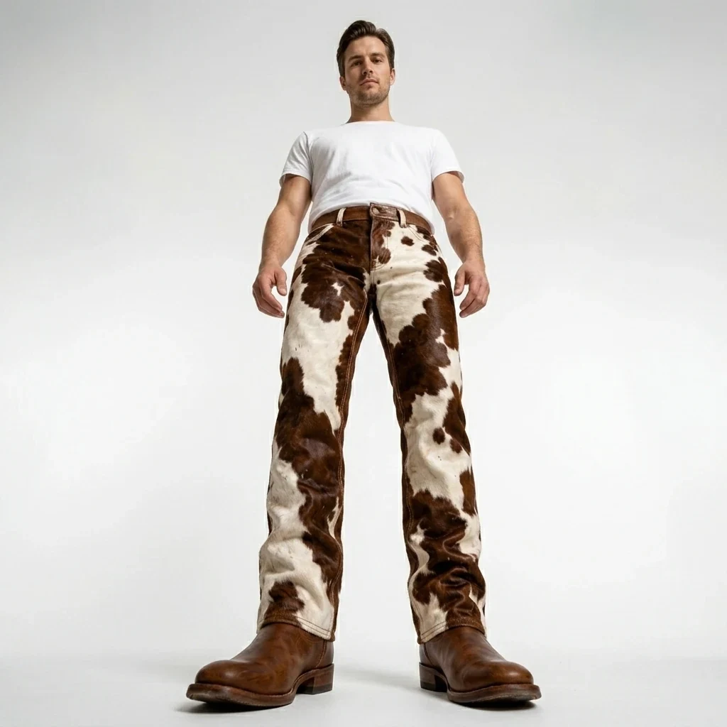 Men's Brown & White Hair-On Cowhide Ranch Pants – view 2