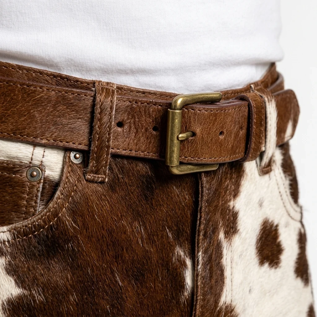 Men's Brown & White Hair-On Cowhide Ranch Pants – view 8