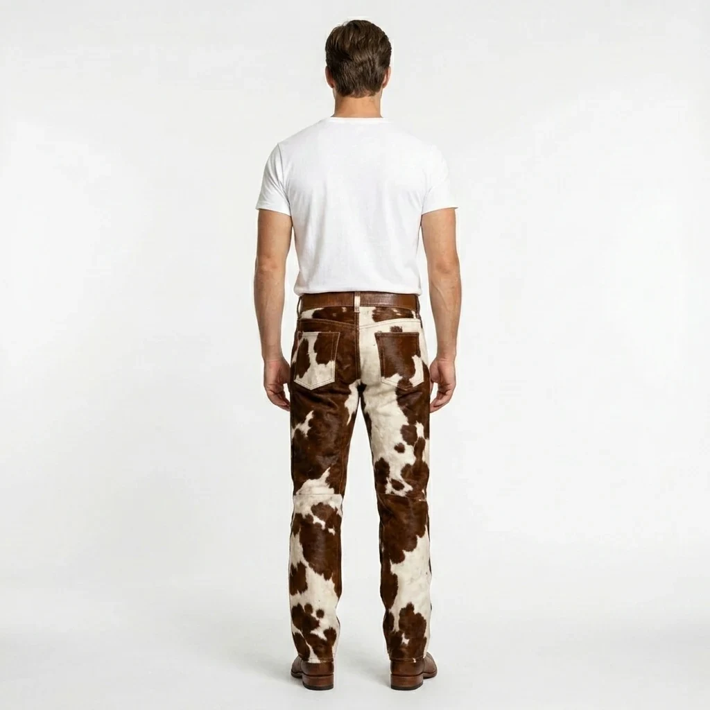 Men's Brown & White Hair-On Cowhide Ranch Pants – view 7