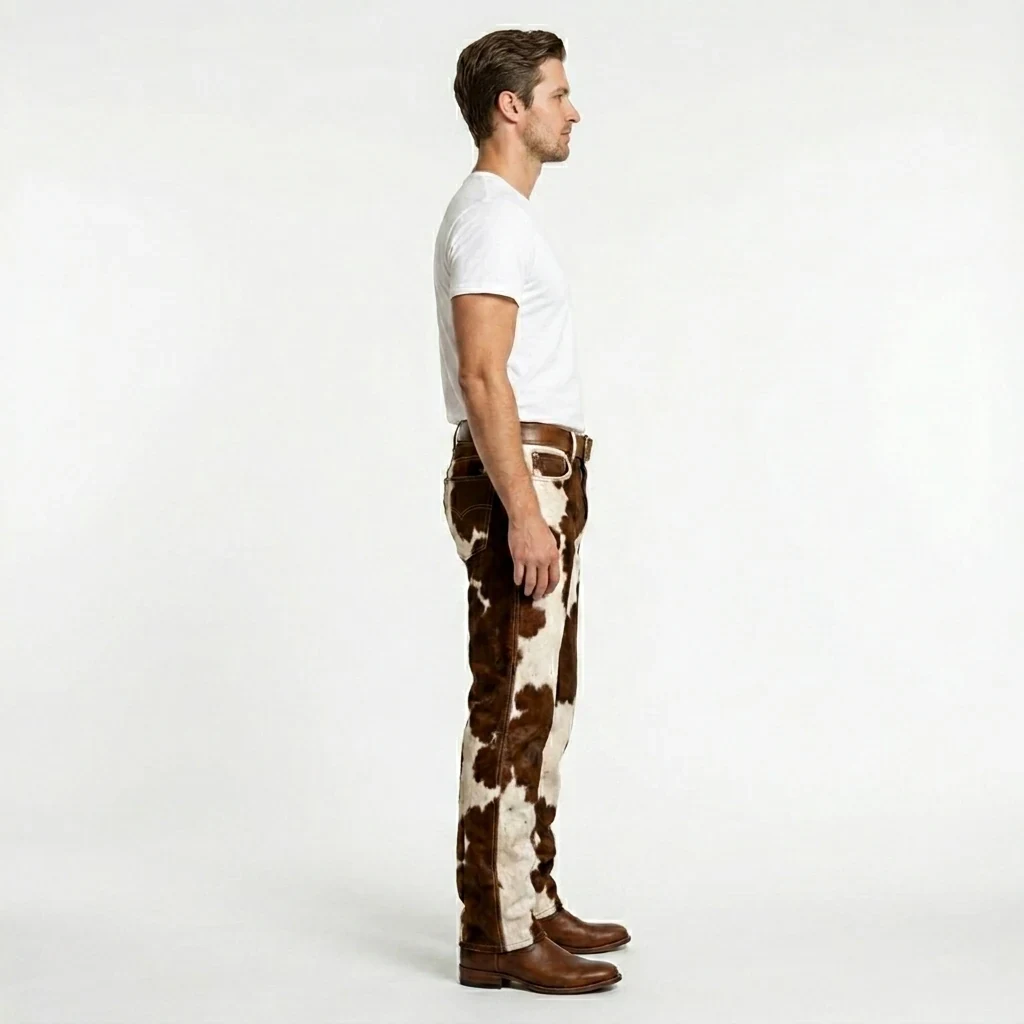 Men's Brown & White Hair-On Cowhide Ranch Pants – view 5