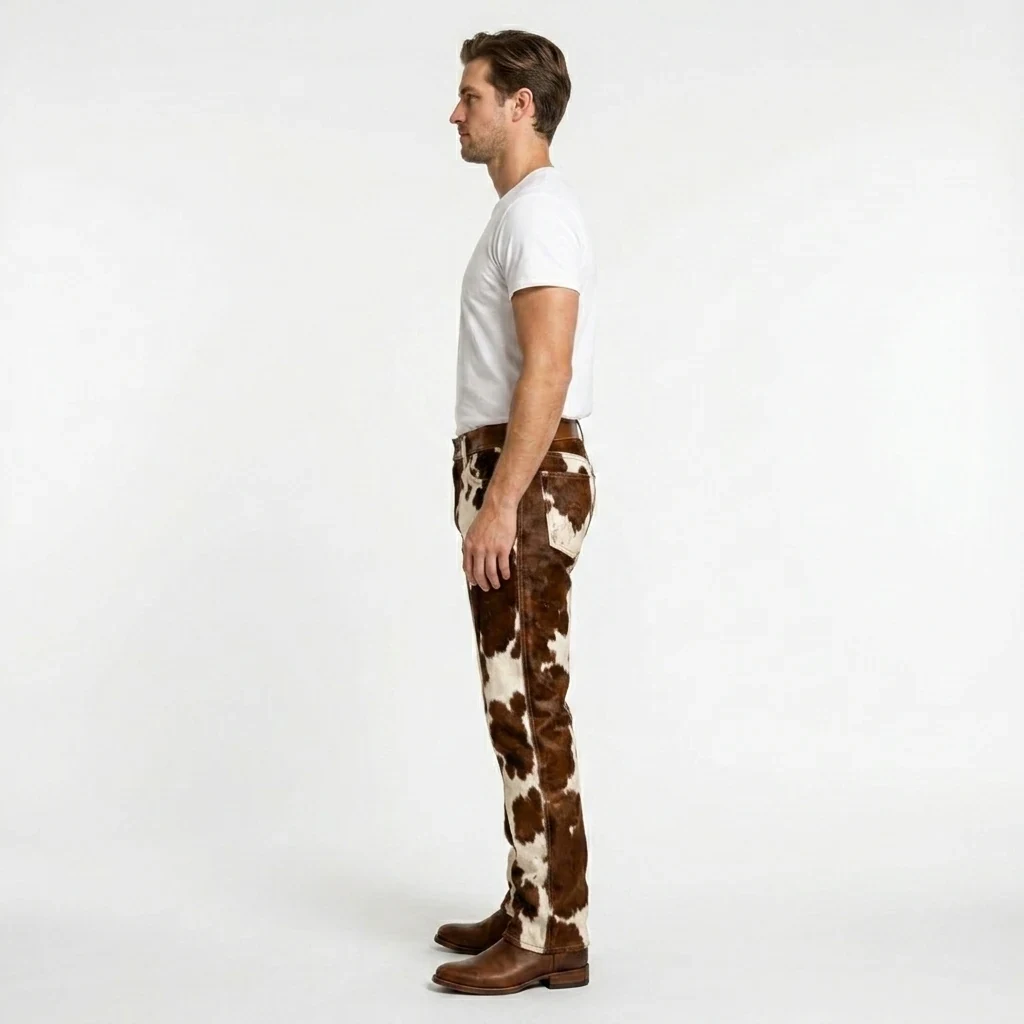 Men's Brown & White Hair-On Cowhide Ranch Pants – view 6