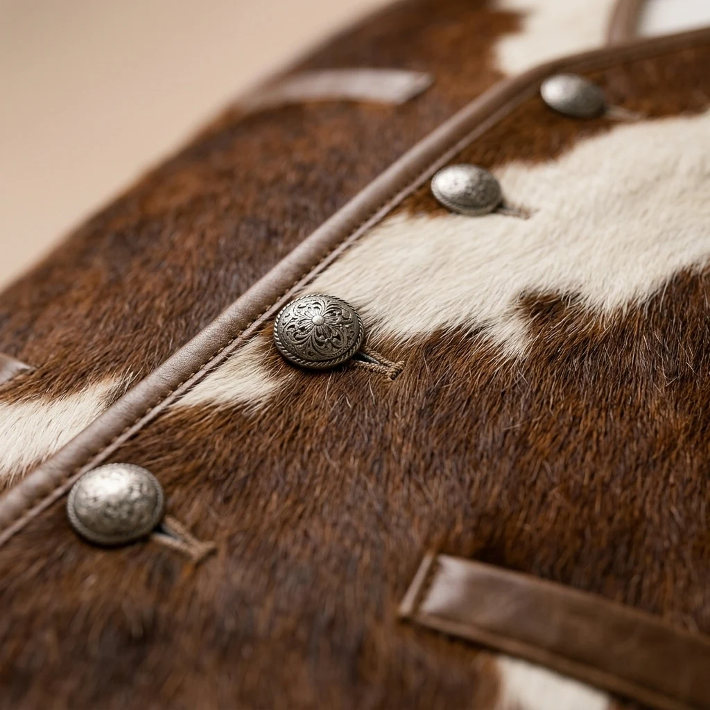 Men's Brown & White Hair-On Cowhide Biker Vest – view 5
