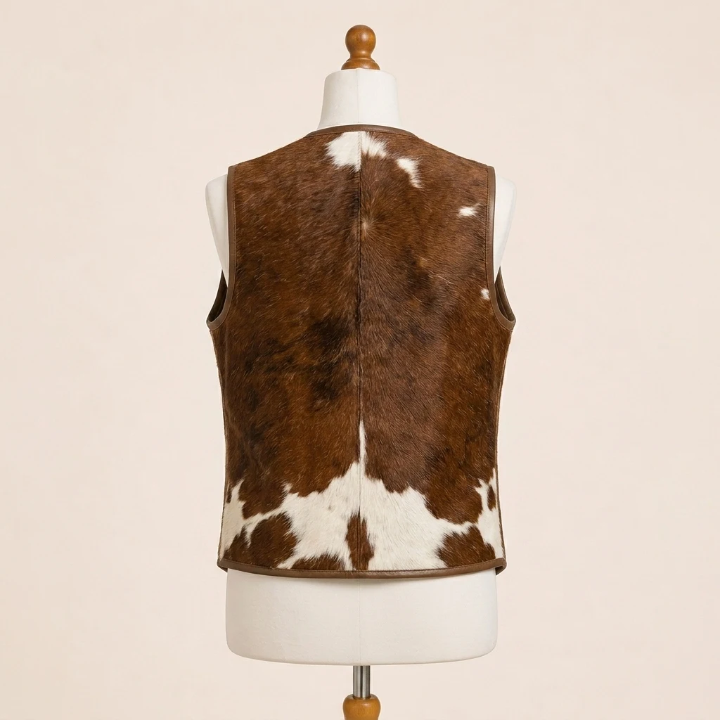 Men's Brown & White Hair-On Cowhide Biker Vest – view 7