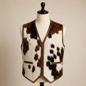 Men's Brown & White Hair-On Cowhide Cowboy Vest – view 1