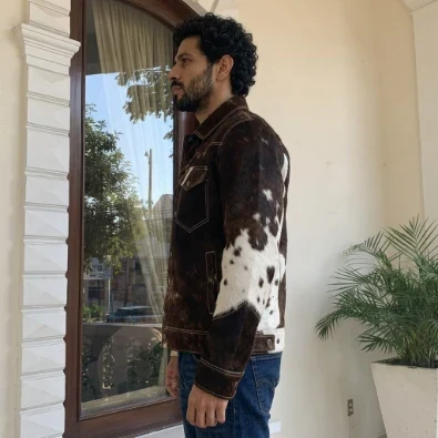 Men's Brown Cowhide Patchwork Western Leather Jacket – view 4