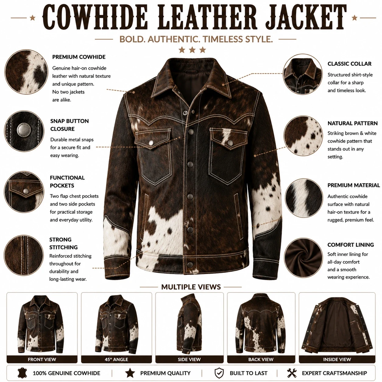 Men's Brown Cowhide Patchwork Western Leather Jacket – view 7