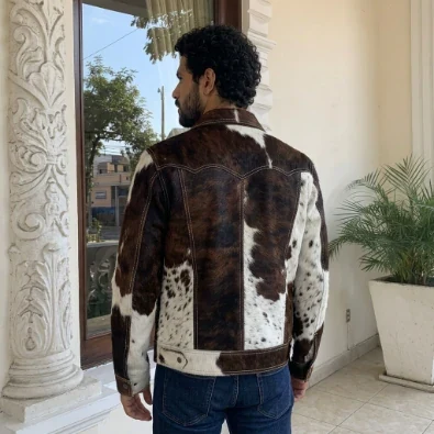 Men's Brown Cowhide Patchwork Western Leather Jacket – view 5