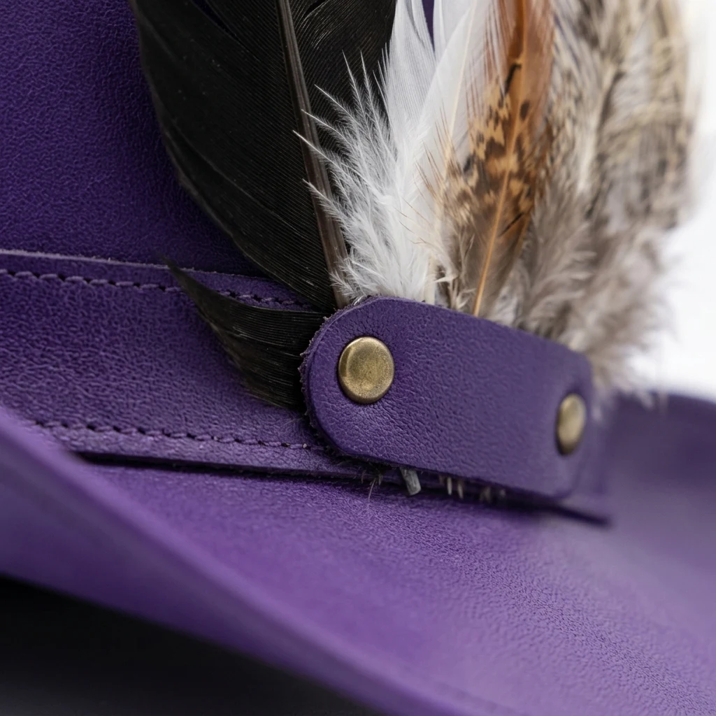 Purple Leather Top Hat with Feathers - view 6