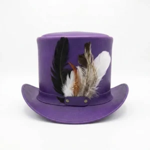 Purple Leather Top Hat with Feathers - view 1