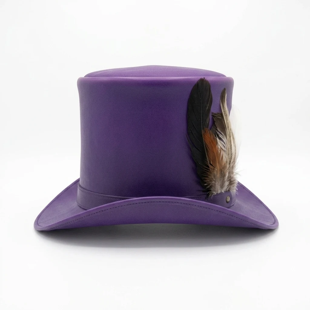 Purple Leather Top Hat with Feathers - view 4