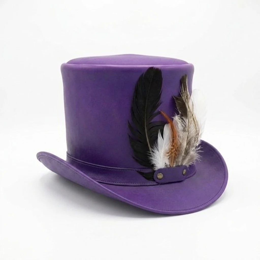 Purple Leather Top Hat with Feathers - view 2